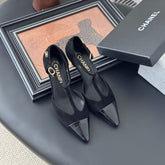 HIGH HEELS WAIST CUTTING IN BLACK SUEDUE MIX GLOSSY